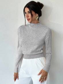 Firerie Áo len nữ thanh lịch, thoải mái, cổ cao, tay dài, nhiều màu sắc, dáng rộng, đa năng, thích hợp mặc đi làm, mùa thu, đông, kiểu áo dễ phối đồ, phù hợp cho giáo viên. - Màu Xám nhạt - Xem 4