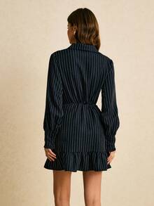 Poéselle Robe courte à manches longues avec imprimé lignes pour femmes