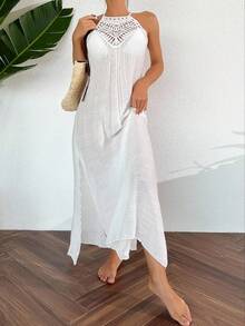 Swim Vcay 女式掛脖側開衩罩衫婚禮禮服 - 白色 - 查看 7