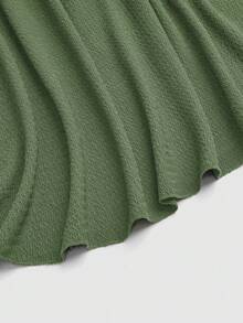 Elenzga Plus Size Women Solid Color Knitted Ribbed Asymmetric Shoulder Flare Sleeve Ruffle Trim Bodycon Maxi Elegant Party Dress - Mint Green - View 5