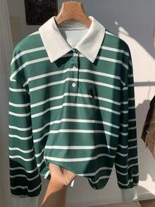 Comfortcana 2025新款秋冬女式休闲条纹纽扣长袖T恤 条纹长袖圣诞新年感恩节衬衫 女式感恩节上衣 毕业季 - 彩色 - 查看 4