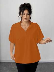 Elenzga Bluză de vară cu imprimeu de liliac, cu mânecă scurtă, culoare solidă, mărime plus, casual, versatilă