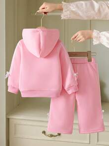 Souflis 2 Stücke/Set Mädchen Lässig hellrosa Langarm Sweatshirt und Hose Outfit, geeignet für Schule, Ausflüge und Spiel, Herbst/Winter 2025