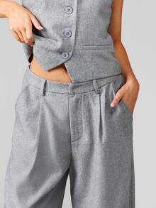 MISSGUIDED 阔腿高腰西裤，适合办公室、商务、职业场合，正式阔腿裤 - 淺灰色 - 查看 7