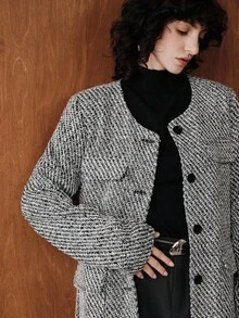 Uhlyne Women's Minimalist Long Overcoat, Suitable For Commuting - Black and White - View 6