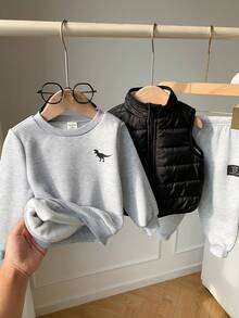 SHEIN 3件套男女宝宝可爱百搭休闲抓绒连帽运动套装，包括运动裤、加厚背心外套，男女宝宝通用，适合秋冬季户外活动、滑雪等。 - 彩色 - 查看 7