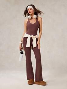 OutZeal 女式吸湿排汗速干U领后背交叉设计喇叭形运动连体裤日常休闲秋季 - 咖啡棕 - 查看 6