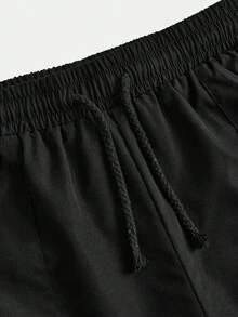 Girlism 少女梭织黑色宽松休闲抽绳裤，带口袋 - 黑色 - 查看 7