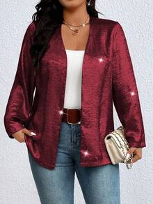 SHEIN Clasi Plus Size Women Casual Versatile Long Sleeve Jacket - Burgundy - View 4