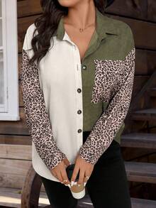 SHEIN Tall CURVE Áo khoác nhẹ họa tiết da báo cổ điển cỡ lớn cho nữ màu tương phản - Nhiều màu - Xem 6
