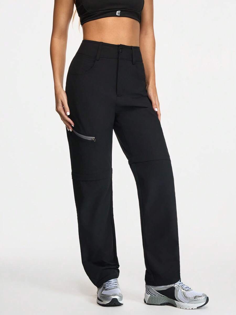 Easithlete Women's Casual Solid Color Zipper Detachable Straight Leg Outdoor Pants - Black - View 1