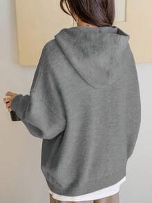 Dazy-Less Women's Solid Color Hooded Sweatshirt Knit Sweatshirt, Autumn/Winter - Grey - View 2