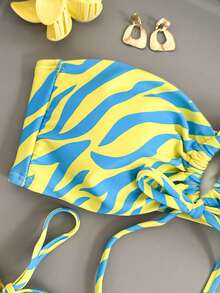 SHEIN Swim Women's Summer Beach Zebra Print Bandeau Sexy Bikini Swimsuit Set, Random Print - Multicolor - View 4