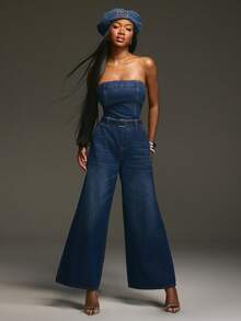 NYA SZN Mono vaquero sin mangas con top tubo ajustado, ropa de calle, casual de todos los días, estilo Y2K vintage, modesto, atuendo de vuelta a la escuela para otoño para mujeres