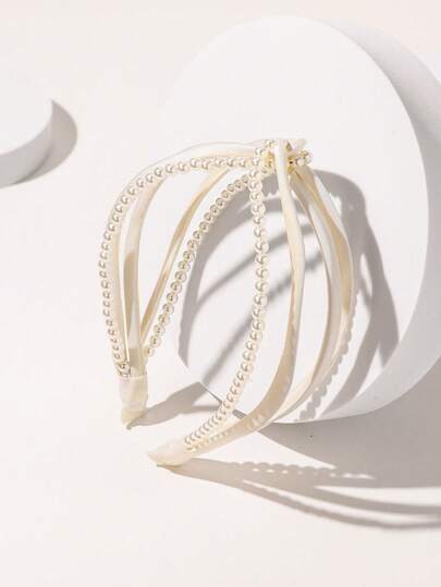 Enchnt Elegant 1pc Ladies' Beige Faux Pearl Knot Headband For Daily Wear And Travel Outfits Tiaras,Hairband,Hair Hoop Headbands ,Head Piece