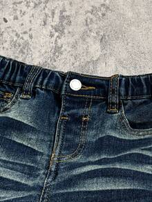 SHEIN Young Boy Distressed Vintage Casual Basic Blue Denim Stretch Skinny Jeans Fall Winter,For Kids Fall/Winter Daily Wear,Boys Streetwear,Boys Halloween,Christmas ,Boys New Year,Thanksgiving For Boys,Winter ,Toddler Jeans,Boys Denim Pants,Kids Denim Pants,Rockstar Kids,Boys Jeans Set - Dark Wash - View 3