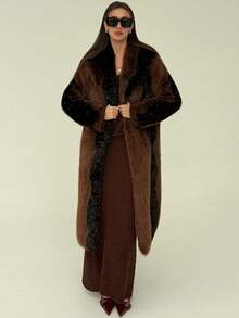 Aloruh Modern Outerwear New Arrival Autumn/Winter Women's Faux Fur Coat With Oversized Collar And Contrast Color, Long Length - Multicolor - View 4