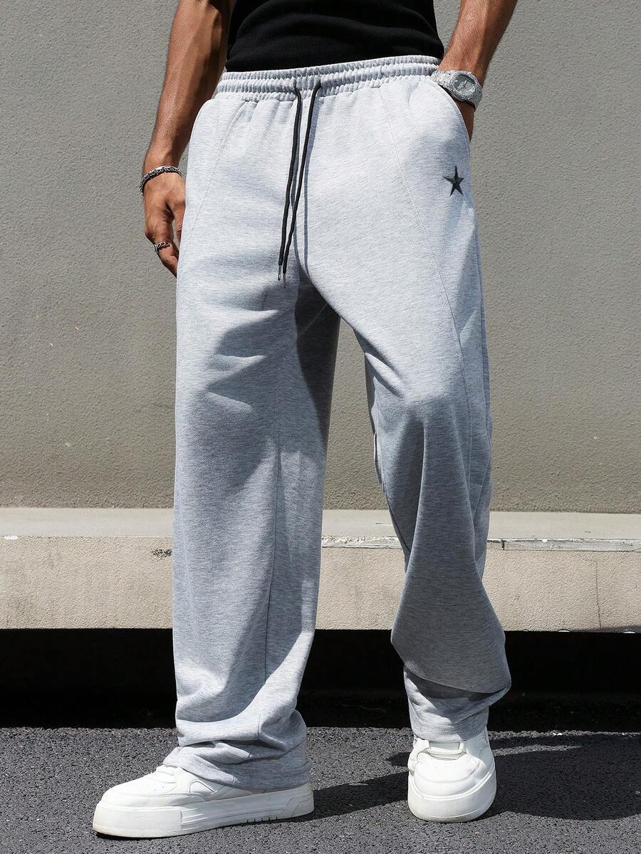 Manfinity Hypemode Men's Casual Drawstring Waist Sweatpants,Light Grey Summer Streetwear Gym Joggers Oversized Wide Bottom Pro Club Pants Versatile For Daily Wear - Light Grey - View 1