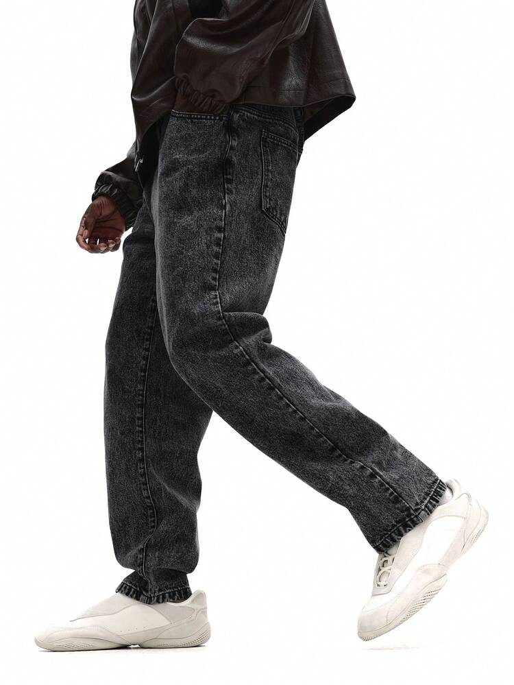 Acid Wash Straight Fit Denim Jeans