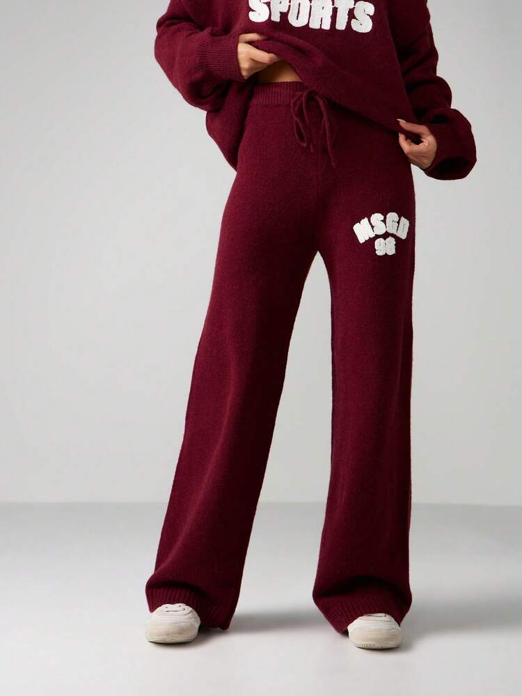 MISSGUIDED Calça de Moletom de Perna Larga Tricotada com Detalhe de Logo, Calça Confortável de Inverno