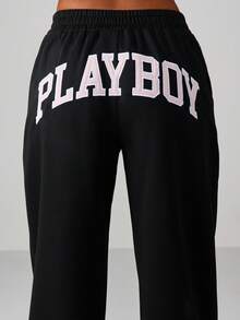 Missguided x Playboy Button Detail Cuffed Joggers For Casual Loungewear And Everyday Comfort With Elastic Waistband - Black - View 4