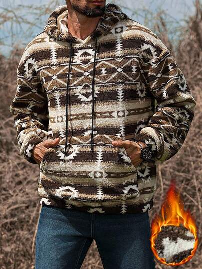 Manfinity Nomadique 男士秋冬几何图案抽绳连帽衫