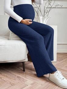SHEIN Fall Clothes,Autumn Clothes,Maternity Autumn/Winter Clothes Maternity Straight Leg, Wide Leg, Casual, Elegant, Maternity, Comfortable Pregnant Women Pants Maternity Pants Pregnancy Pants Maternity Clothes Knit Pants Pregnancy Clothes - Navy Blue - View 3