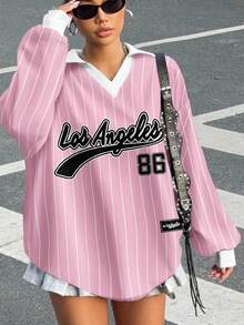 Muchica Women's Casual Contrast Color Polo Collar Long Sleeve Loose T-Shirt, Suitable For Autumn/Winter