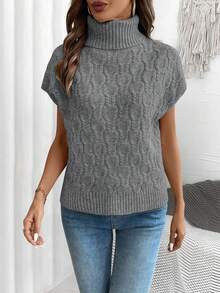 EMERY ROSE Women's Casual Solid Color Turtleneck Knit Sweater - Grey - View 5
