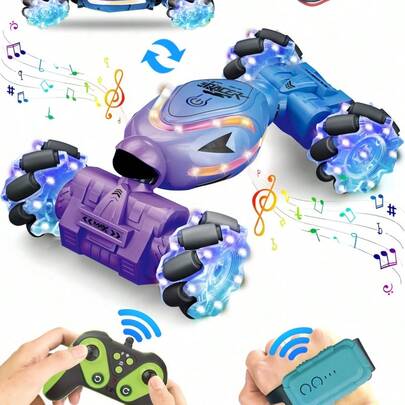 1 件装灯光特技四驱变形车双控漂移越野遥控攀爬玩具适合男孩儿童