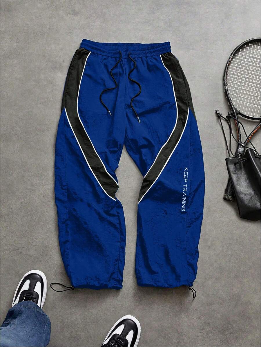 Sport MetroGents Men's Contrast Color Patchwork Drawstring Waist Sports Pants Men Gym Pant Baggy Gym Clothes Men Sports Pants Sweat Pants - Royal Blue - View 1