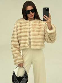 Aloruh Women's Autumn/Winter New Arrival Sweet & Cool Faux Fur Short Jacket, Y2K Style, Multi-Color, Versatile Outerwear - Black and White - View 4