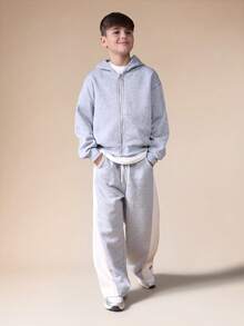SUMWON Sudadera con capucha con cremallera para niños sin cordón para otoño e invierno - Gris - Ver 5