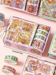 1box Cartoon Graphic Washi Tape & Sticker Set, Cute Multi-Purpose Washi Tape For DIY Craft, Hand Account, Decoration - Multicolor - View 3
