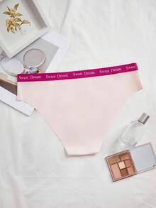 Plus Size Comfortable Letter Waistband Contrast Color Seamless Panties - Pink - View 2