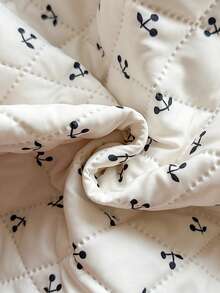 Vintaside Kids Girls' Jacket Outerwear, Flocked, Thickened, Thermal Lining, Suitable For Spring, Autumn, Winter, Countryside Style, Cherry Fruit Print, Fashion, Cute, Elegant, Versatile, All-Match, Casual Jacket