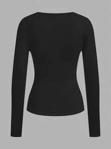 SHEIN EZwear 3 件套女士深 V 领修身休闲长款基本款保暖内衬长袖 T 恤套装，适合秋冬季 - 彩色 - 查看 8