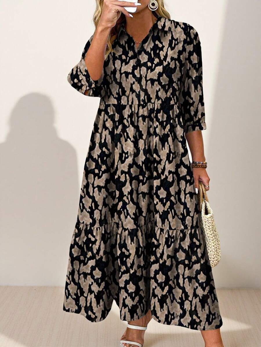 Momelise Plus Size Vacation Casual Allover Allover Print Long Dress
