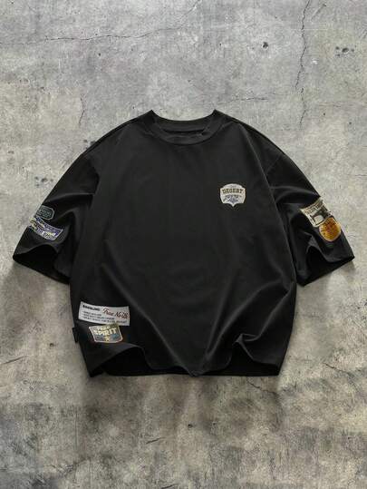 SWAVVY Regular Fit Men's Black Letter Print Casual Short Box Tee, Summer