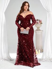 Coutiva Vestido de noche formal de talla grande (muy adornado) - Burdeos - Ver 6