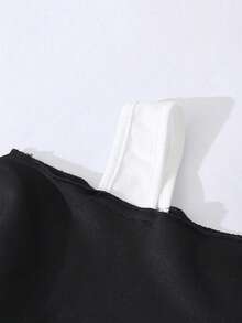 Sparklyn 2pcs Girls Bow Shoulder Strap Outfit, Embroidery Patchwork Top, Suitable For Autumn - Black - View 5