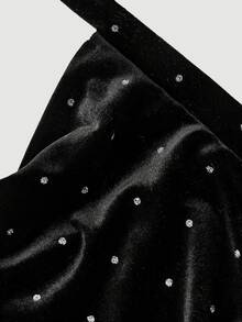SHEIN MOD Draped Collar Solid Ruched Layered Ruffle Hem Halter Neck Black Mini Dress - Black - View 4