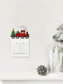 Joivida 1 pieza Pegatina de pared de tren y árbol de Navidad con patrón de hojas moderno - Pegatina autoadhesiva de plástico para interruptor, calcomanía de pared de PVC desprendible y resistente al agua para dormitorio, sala de estar, baño - Decoración de uso único con forma rectangular mate - Multicolor - Ver 6