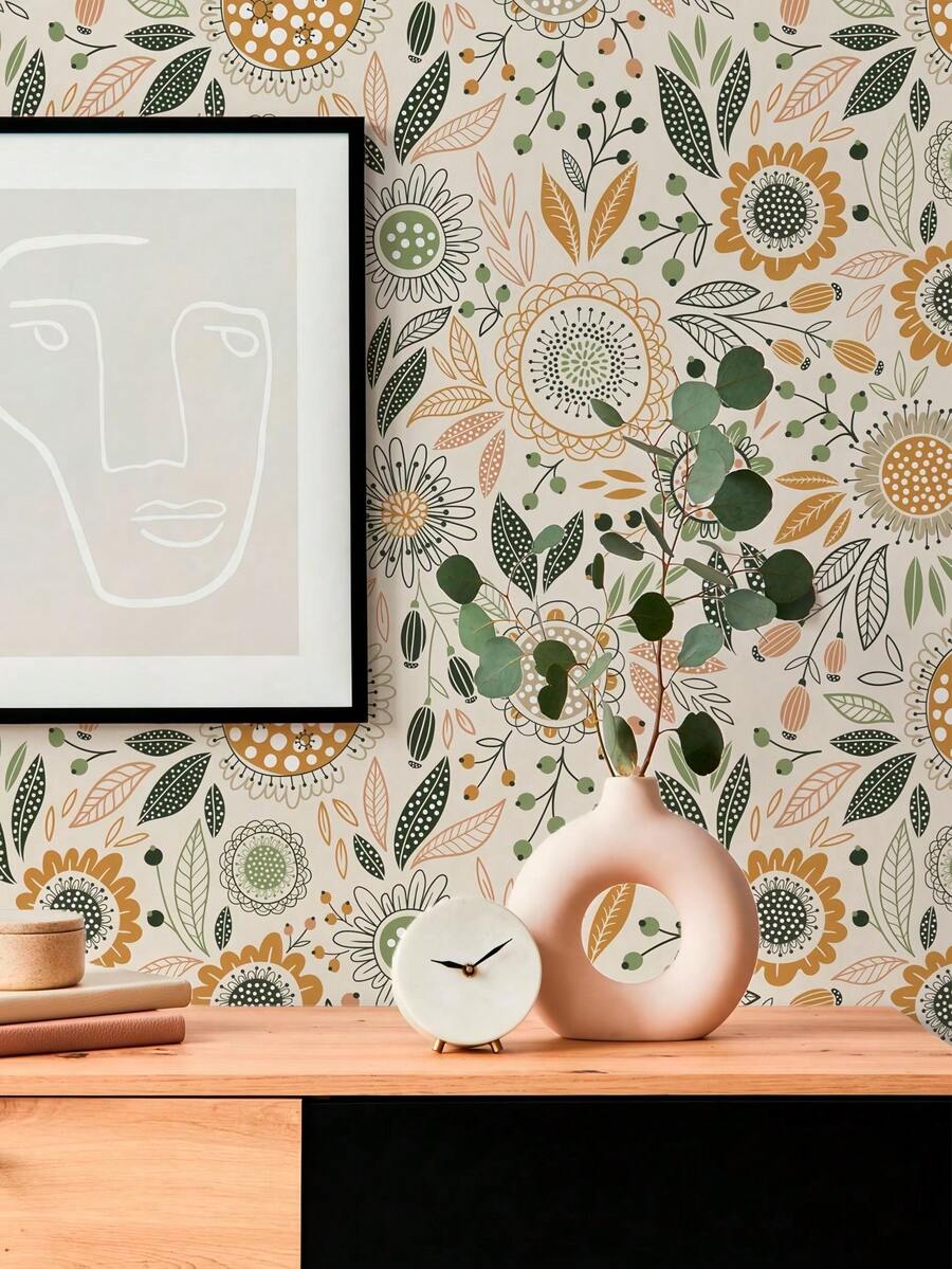 17.7 英寸 * 6.5/9.8 英尺 * 1 件简约波西米亚花卉可撕可贴树叶壁纸，防水可移除，墙贴，家居装饰，墙壁艺术，墙壁装饰，房间装饰，翻新贴纸可撕墙板，墙纸，壁纸，春季装饰品让您的家焕然一新，拉玛装饰贴纸