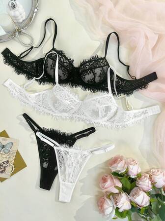 4pcs Women Floral Lace Comfortable Lingerie Set