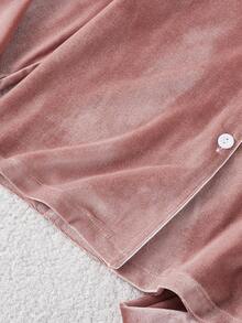 SHEIN 女童睡衣，粉色韩国天鹅绒柔软面料，心形刺绣开衫长袖和裤子两件套睡衣套装 - 珊瑚粉 - 查看 5