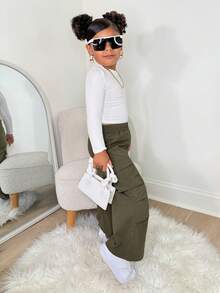 SHEIN 2 pièces/Set Jeunes Filles Blanc Tricot Pull T-Shirt Et Pantalon Ample, Tenue Décontractée Quotidienne Mode Polyvalente - Vert - Voir 5