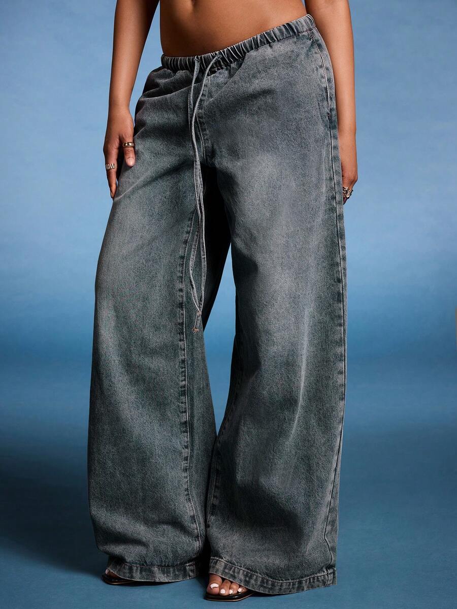Normani Drawstring Denim Trousers Spring 90's Y2k Cute Elegant Casual Vacation Summer Western Holiday Concert Fall Autumn Winter Nashville Casual Fall Autumn Back To School Office Work - Blue - View 1