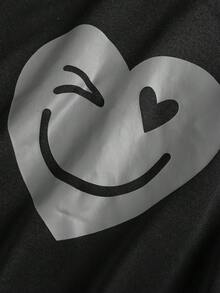 SHEIN Girlism 2pcs/Set Teen Girls Casual Street Style Heart & Face Graffiti Print Loose Fit Hoodie Sweatshirt And Flare Pants, Suitable For Autumn/Winter, Suitable For Home, Outings, Street Photography