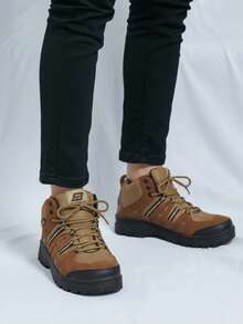 Bota para hombre malla transpirable refuerzo sintético punta redonda cordones suela gruesa outdoor trekking diario - Camel - Ver 3